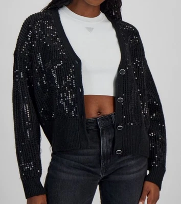 Suéter cárdigan negro con lentejuelas Guess para mujer talla S Foto 1 de 3