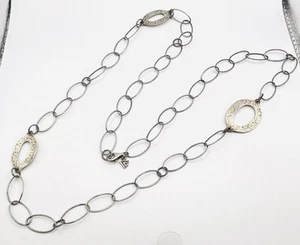 VTG Designer Modernist Signed Sterling Silver Hammered Ring Link Necklace 35.5” - Picture 1 of 8