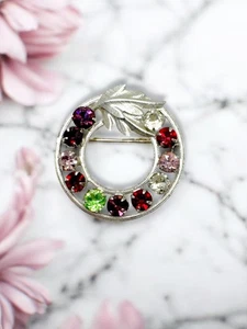 Vintage Curtis Designs Strass Kreis Brosche bunte Steine silberfarben - Bild 1 von 11