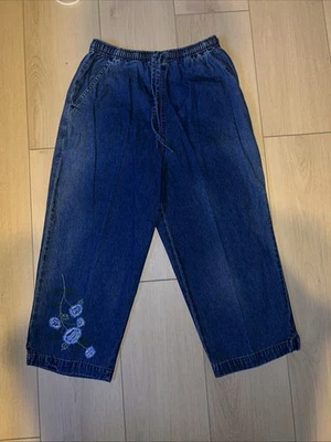 Jeans florales vintage Erika Collection para mujer con yermo elástico talla 8 Foto 1 de 4