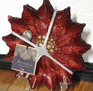 3 Künstlerische Akzente Rot und Gold Weihnachtsstern Glas Teller 9" NEU Künstlerische Akzente - Bild 1 von 3