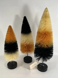 BETHANY LOWE HALLOWEEN BOTTLE BRUSH TREES OMBRE STRIPE ,SET OF 3, FROM 9"-12 NWT - Picture 1 of 6