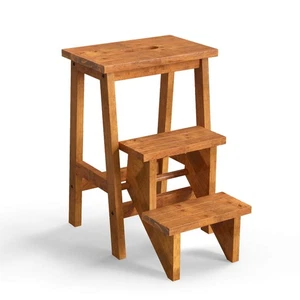 3 Tier Step Stool 3 in 1 Folding Ladder 24" Storage Shelf Multi-function Coffee - Picture 1 of 9