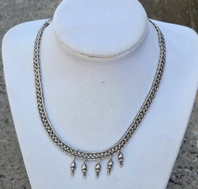 Lindo Colar Gargantilha Vintage Lois Hill Prata Esterlina Trançado Fecho Alternador - Imagem 1 de 4