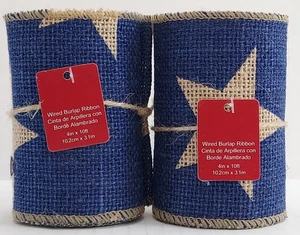 Patriotic Stars Blue Wired Burlap Ribbon 4in x 10ft July 4th/Memorial Day NWT - Picture 1 of 11