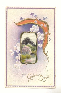 1911 GOLDEN DAYS BEAUTIFUL LAKE FLOWERS GOLD Vintage Postcard - Picture 1 of 1