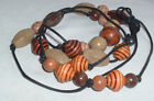 VINTAGE LONG BROWN EARTH TONE CELLULOID BEAD BLACK CORD BOHO NECKLACE
