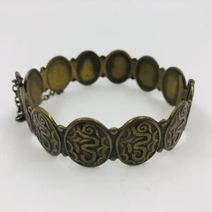 Vintage Estate Find Brass Bracelet Etched Toggle Chain Handmade - Picture 1 of 11