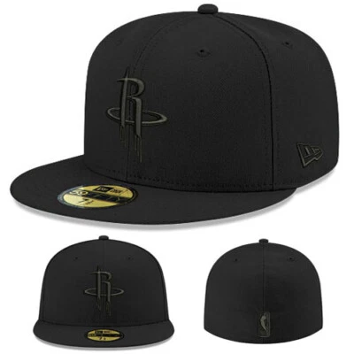 New Era Houston Rockets Fitted Hat NBA League Basic Black On Black Cap - Image 1 of 4