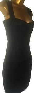 BLACK BODYCON DRESS CUTAWAY BACK BANDAGE U.K 10 ROCK CHIC PIN UP - Picture 1 of 12