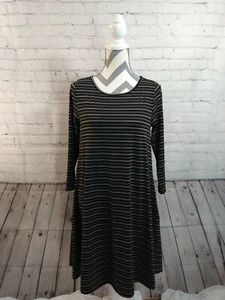 NWT women's HONEY & LACE black/gray striped cotton BREA COMFORT DRESS - sz MED - Bild 1 von 9