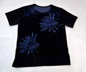 Anna Matiche? vintage blue velvet applique trim short sleeve top Size 14 - Picture 1 of 4
