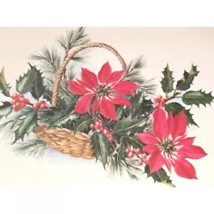 Poinsettia Holly Basket Pine Christmas Card Set 13 Cards With 12 Envelopes - Picture 1 of 8