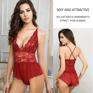 Lingerie Underwear Crotchless Babydoll Women Ladies Sexy Bodysuit Nightwear Lace - Picture 1 of 18