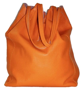 BORSE IN PELLE Large Orange Leather Slouchy Tote Handbag 15 x 11 ITALY - Picture 1 of 13