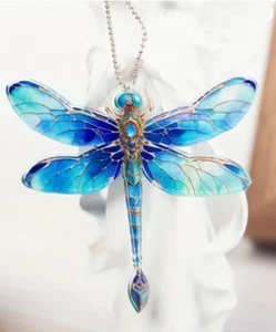 1 pc Art Deco Dragonfly Blue Glass like Hanging Ornament Home Car Charm Acrylic - Picture 1 of 8