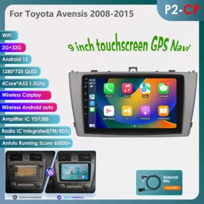 9"For Toyota Avensis 2008-15 Android 13 CarPlay Car Radio Stereo GPS Navi FM RDS - Image 1 of 4