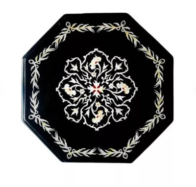 12"Stunning Octagon Black Marble Console Table Marquetry Art Home Furniture Deco - Image 1 of 4