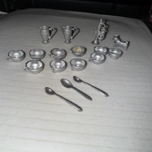 VTG DOLLHOUSE Miniature Pitchers, Spoons, Cups, Horn & Dog - Picture 1 of 5
