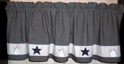 Snowman and Stars Valance Tiers Table Runner Country Primitive Curtains - Image 1 of 4