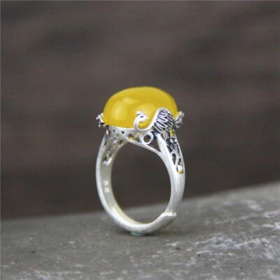 B25 Anello Fenice E Calcedonio Giallo 990 Argento Fine - Immagine 1 di 4