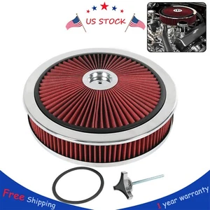 High Flow 14" X 3" Round Red Thru Washable Air Cleaner For SBC BBC - Picture 1 of 24
