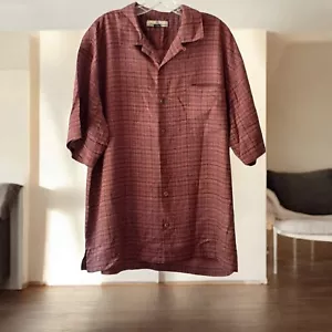 Tommy Bahama Silk Short Sleeved Camp Shirt Aloha Friday Rust Brown Plaid L - Picture 1 of 17