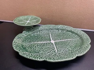 Bordallo Pinheiro Cabbage Green large Platter and Small Dessert Stand - Picture 1 of 23