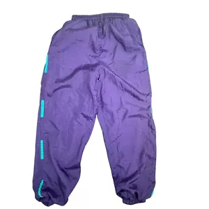 VTG 80s 90s Lined Windbreaker Pants Size M Purple Green Nylon Joggers Skater - Picture 1 of 10