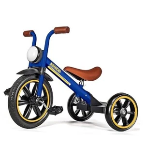 Kids 12 Inch Tricycle With Puncture Free Wheels, Front Light, Adjustable Blue - Picture 1 of 7