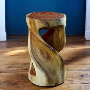 Side Table Flower Nightstand Stool Round Turned Acacia Solid Wood - Picture 1 of 7