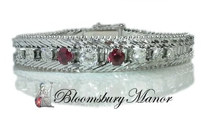 1960s Vintage 1.54tcw Diamond & 0.80tcw Ruby Herringbone Bracelet - Image 1 of 4
