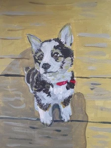 Acrylic 7 X 5 Inch Small Painting Corgi Puppy Cute Painting - Picture 1 of 3
