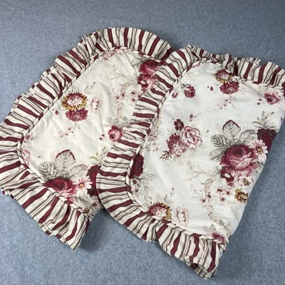 Vtg Waverly Norfolk Rose SET 2 Shams Standard  Ruffle Cottage Shabby Chic Floral - Image 1 of 4
