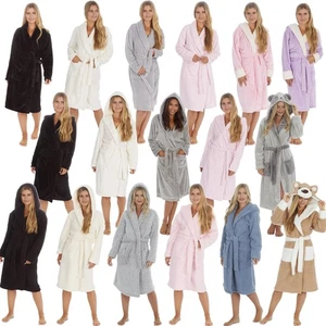 Womens Dressing Gown Robe Ladies Girls Super Soft Fleece Bathrobe Size 8 - 32 - Picture 1 of 83