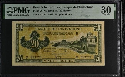 French Indochina P-70 20 Piastres 1942-45 PMG 30 Stains - Image 1 of 2