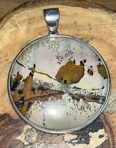 Sterling Silver 925 & Picture Jasper Large Pendant - Beautiful Item - Picture 1 of 4