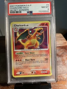2007 Pokemon - PSA 8 Charizard Holo - Secret Wonders #3 Diamond & Pearl - Picture 1 of 4