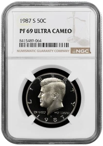 1987 S Proof Kennedy half Graded by NGC PF 69 ULTRA CAMEO - Picture 1 of 2