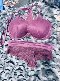 Victoria's Secret Burgundy Lace Front Close Racerback Push Up Bra 34DD & Panty M