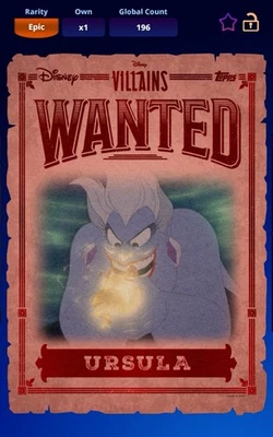 Topps Disney Collect - Ursula EPIC 250cc Red Chrome Wanted Poster DIGITAL CARD - Bild 1 von 3