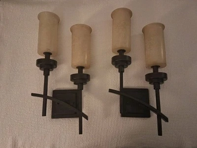 HAMPTON BAY Par 2 Lámparas Antorcha/Aplique Luces de Pared Venecianas SCAVO Pantallas de Vidrio Foto 1 de 4