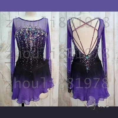 New  Ice Figure Skating Dress Figure Skating Dress For Competition purple dyeing - Image 1 of 4