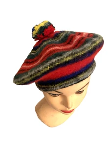 VTG Archie Brown & Son Bermuda Unisex Multi Color Wool Pom Beret Cap - Picture 1 of 6