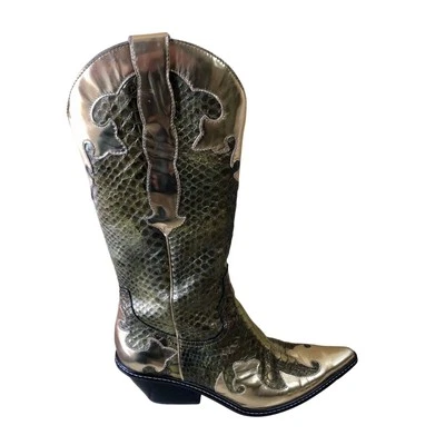 Donald Pliner Western Metálico Pitone Serpiente Cuero Bota Zapato Nuevo $695 Talla 8.5 Foto 1 de 4