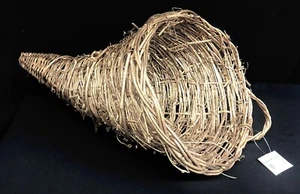 NWT 18" Thanksgiving Grapevine Gold Wicker Cornucopia Horn of Plenty Basket - Picture 1 of 5