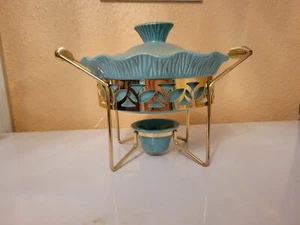 Vtg 1956 MCM Miramar California Blue Covered Casserole Dish #644 Candle Warmer - Picture 1 of 5