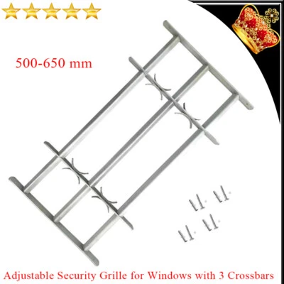 Adjustable Security Grille for Windows with 3 Crossbars 500-650mm Bar Safe Steel - image 1 of 4