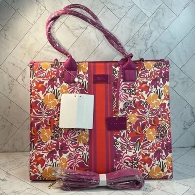 全新带标签 Trina Turk 托特包 Marjorelle 花园花卉条纹钱包 TT-1015 — 第 1/4 张图片