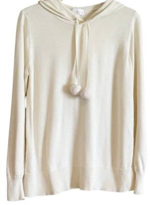 Suéter com capuz Belle by Kim cascalho com pompons gravata inverno marfim tamanho médio - Imagem 1 de 4